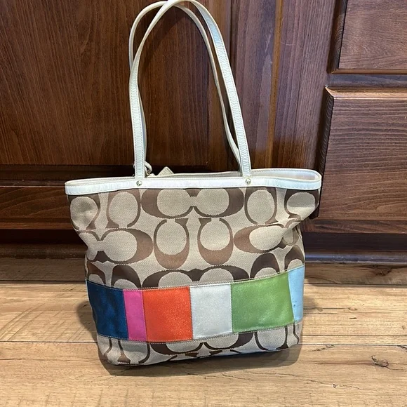Coach Signature Stripe Tote Purse Multicolor 10859 & Matching Wallet - Picture 8 of 13